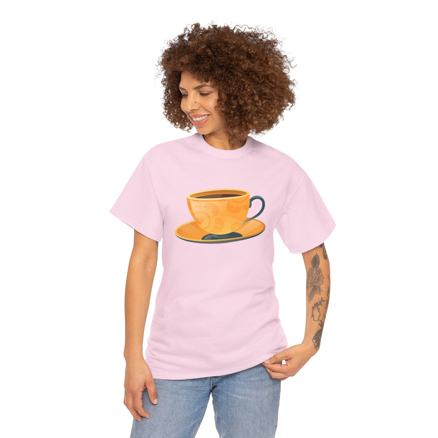 Unisex Heavy Cotton Tee - Elegant British Tea Cup - Classic Tea Time Style