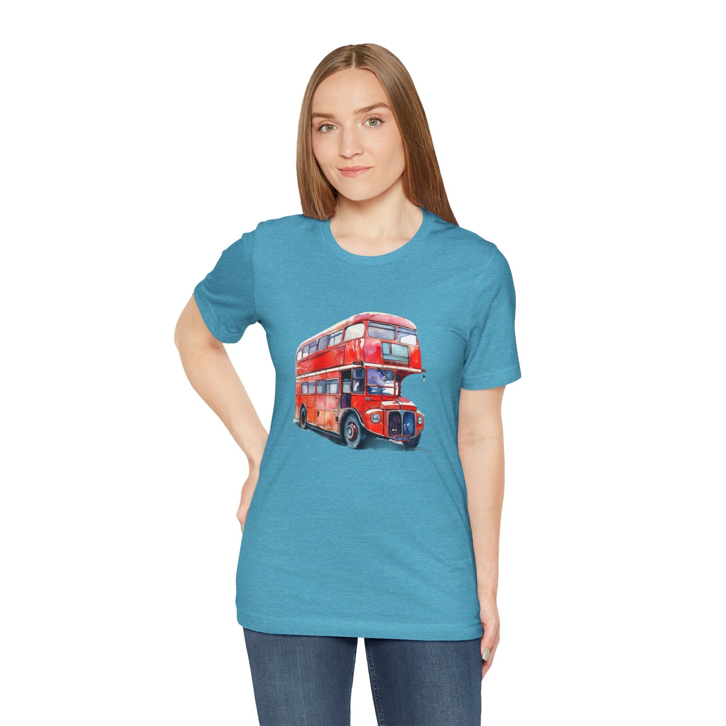 Unisex Jersey Short Sleeve Tee - London Transport English Bus - Iconic Red Double-Decker
