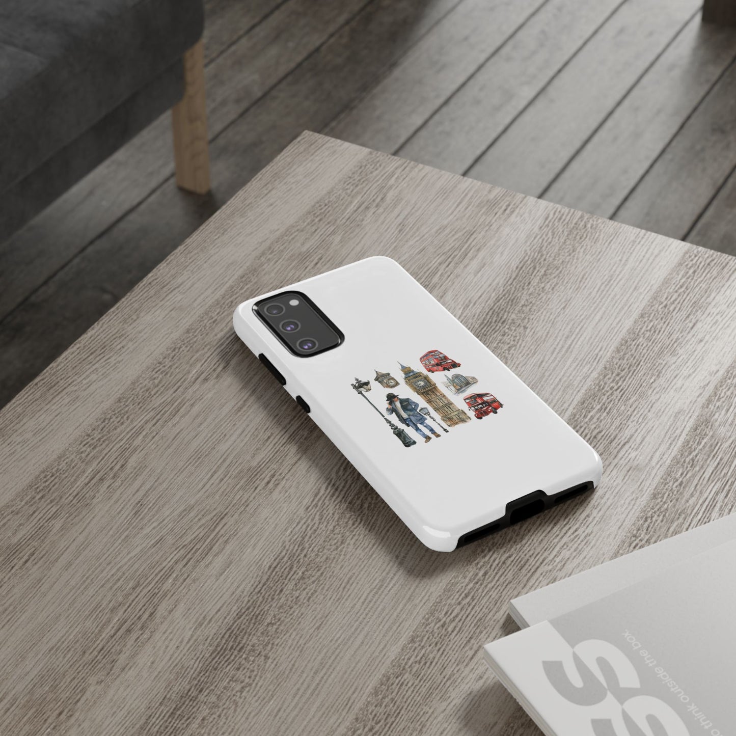 London-Themed Tough Phone Case with Iconic Red Buses