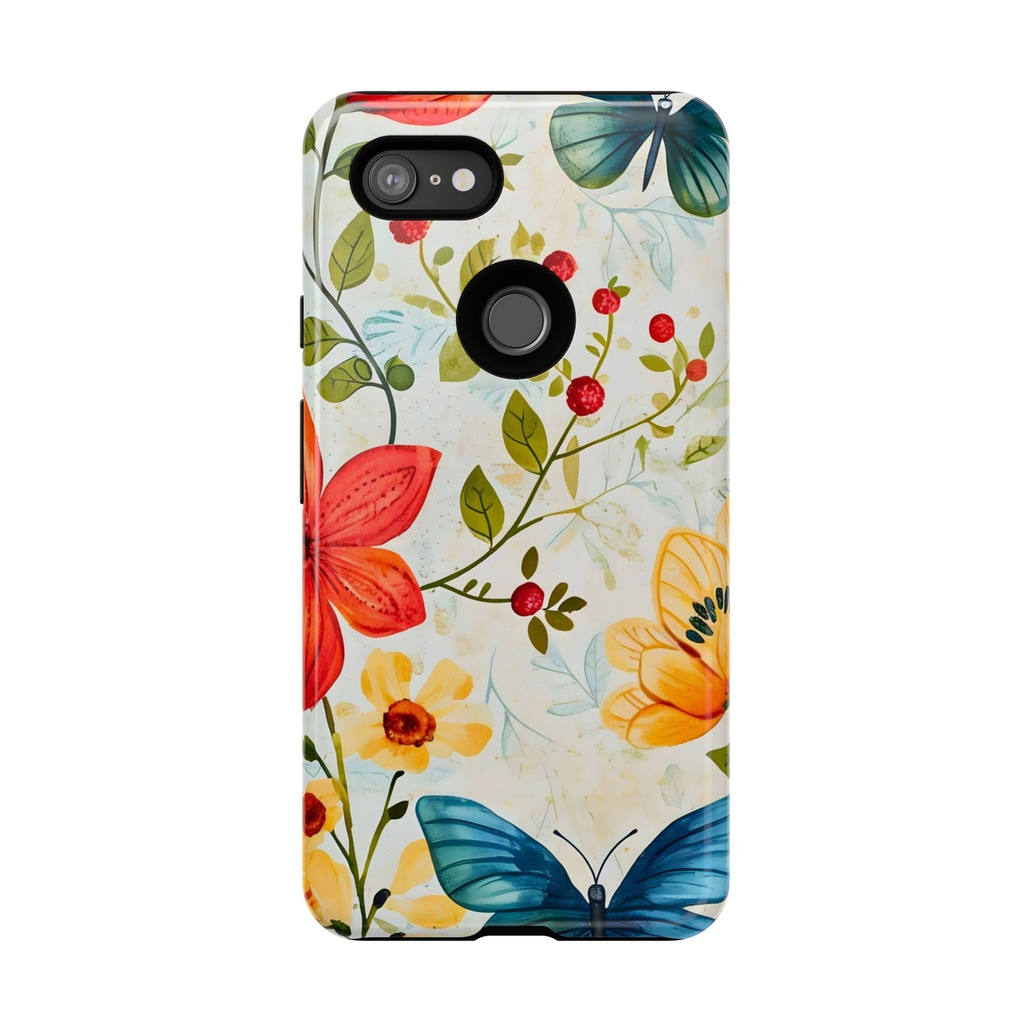 Floral Phone Case with Butterflies, Flower Design, Tough Phone Cover, Nature Lover Gift, Stylish Phone Accessory, Eco-Friendly