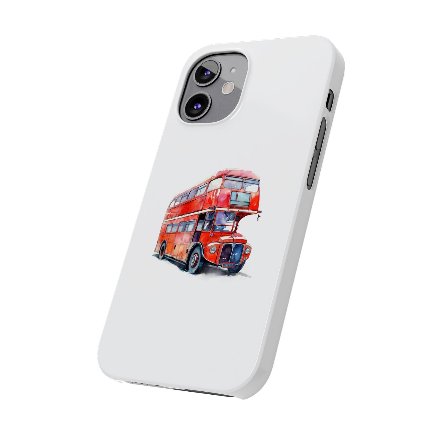 Vintage Double-Decker Bus Slim Phone Cases, Unique Bus Design, London Theme, Gift for Travelers, Phone Accessories, Holiday Gifts