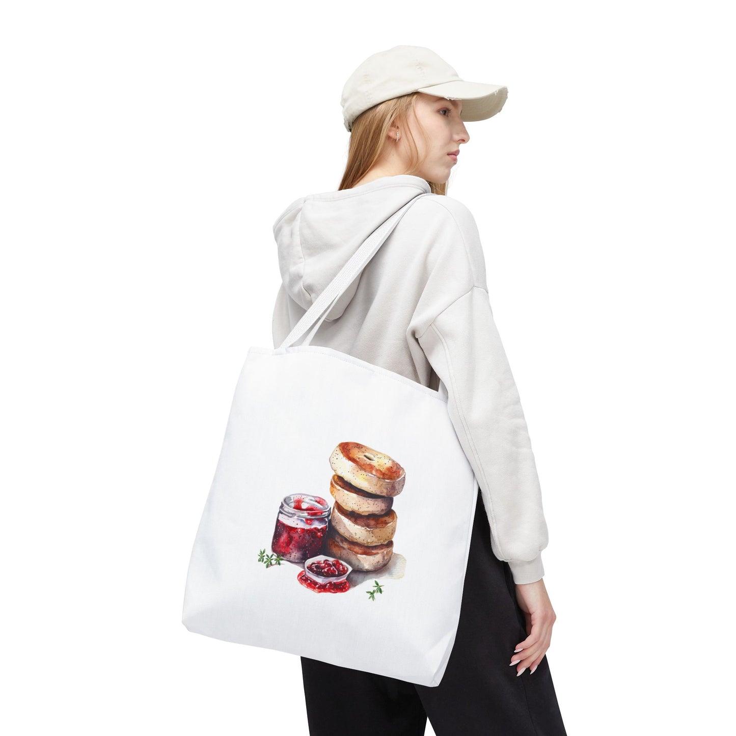 Delightful Donut Tote Bag, Fun Tote, Foodie Gift, Jam & Bagels Design, Shopping Bag, Bakery Lover Gift