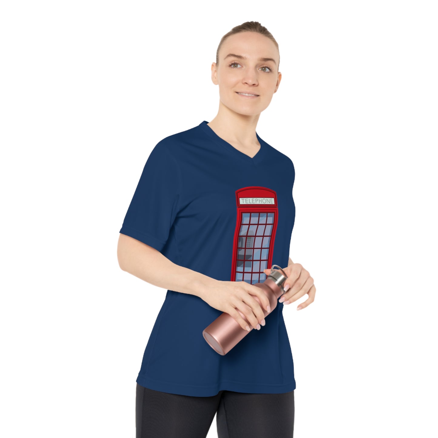 Women's Performance V-Neck T-Shirt - Iconic British Public Telephone - Classic Red Phone Box Design