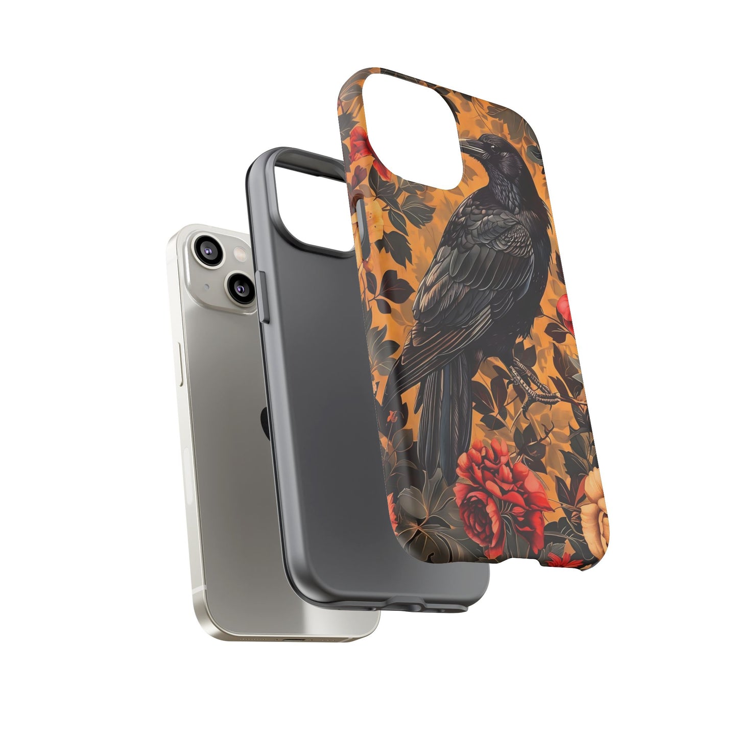 Raven Floral Phone Case - Tough Cases, Blackbird Decor, Gift for Nature Lovers, Bird Themed Accessories, Unique Phone Cover