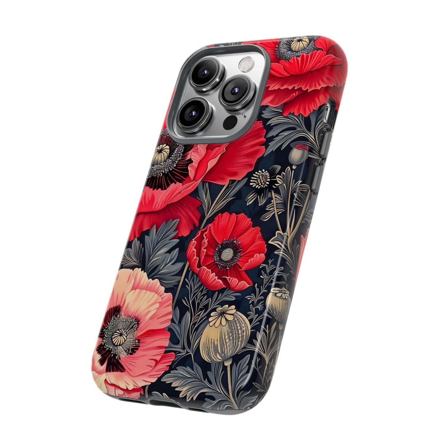 Floral Phone Case with Artistic Poppies, Tough Cases, Flower Design, Nature Lover Gift, Customizable Mobile Cover, Stylish Phone Accessories