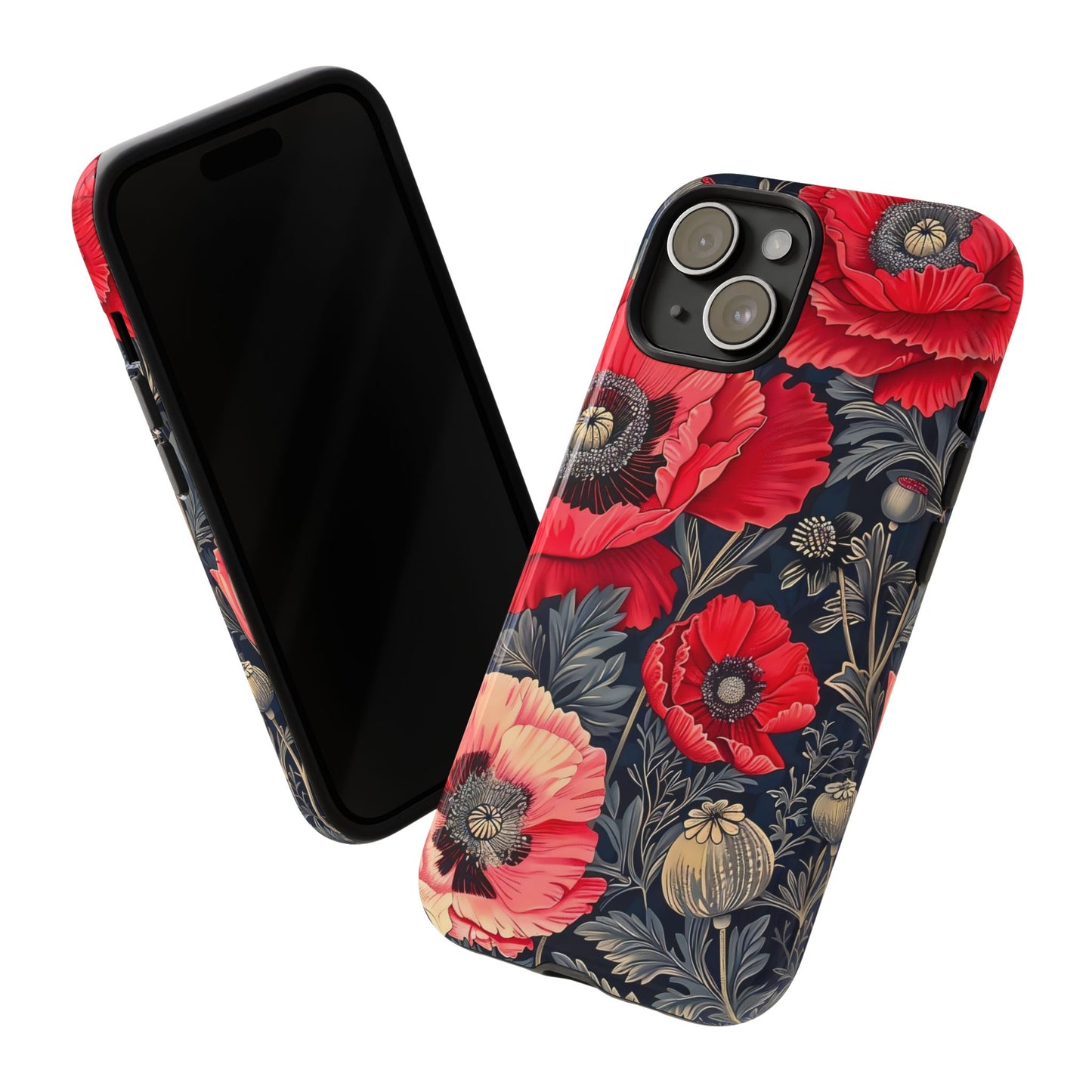 Floral Phone Case with Artistic Poppies, Tough Cases, Flower Design, Nature Lover Gift, Customizable Mobile Cover, Stylish Phone Accessories