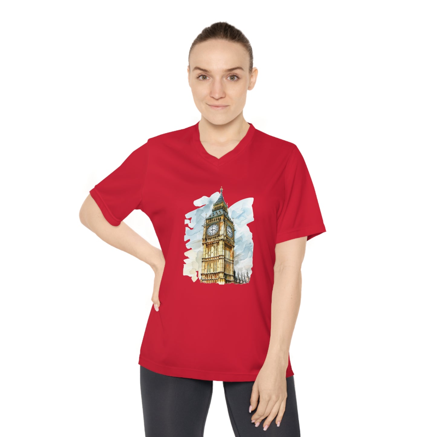Women's Performance V-Neck T-Shirt - Historic Big Ben England Tower Artwork