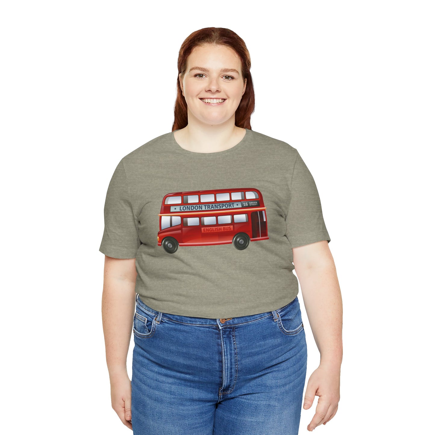 Unisex Jersey Short Sleeve Tee - London Transport English Bus - Iconic Red Double-Decker