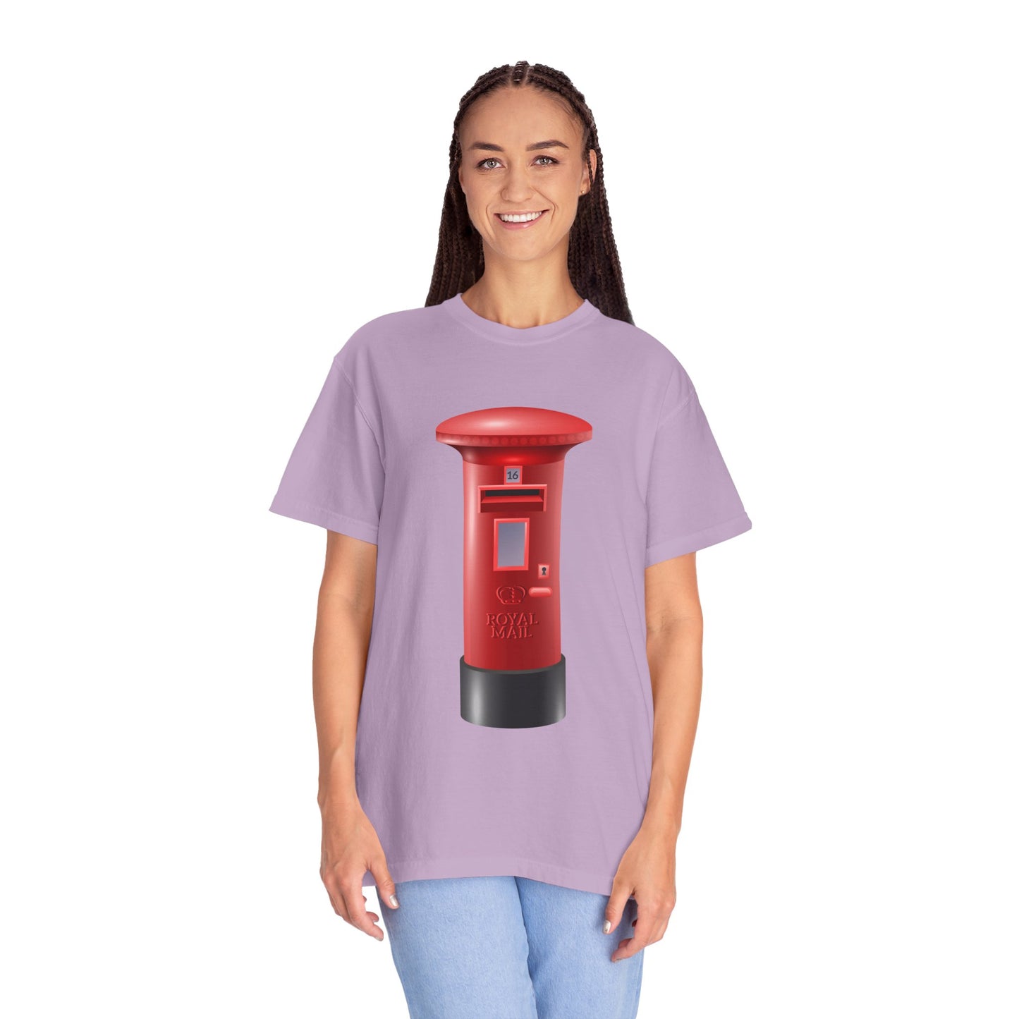 Unisex Garment-Dyed T-shirt - Classic UK Royal Mailbox Design - British Postbox Icon