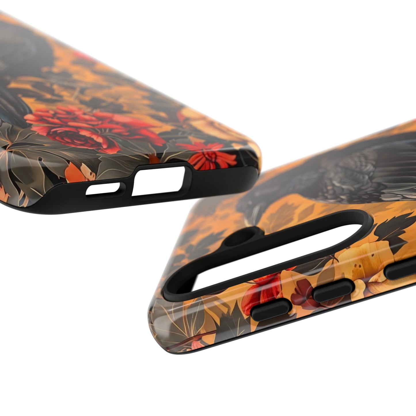 Raven Floral Phone Case - Tough Cases, Blackbird Decor, Gift for Nature Lovers, Bird Themed Accessories, Unique Phone Cover