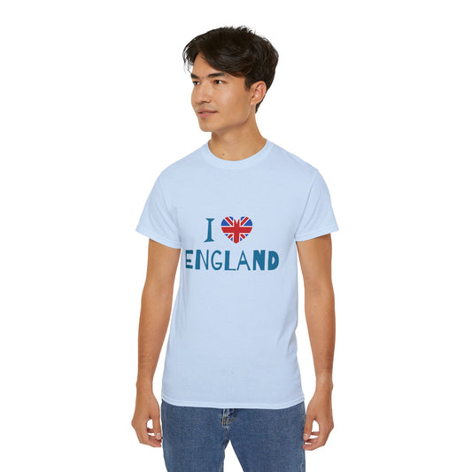 Unisex Ultra Cotton Tee Lightweight - I Love England - Union Jack Heart