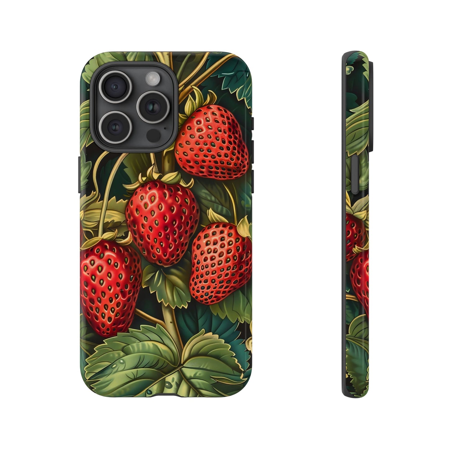 Strawberry Phone Case, Tough Berry Case, Floral Phone Cover, Cute Smartphone Shell, Nature-Inspired Gift