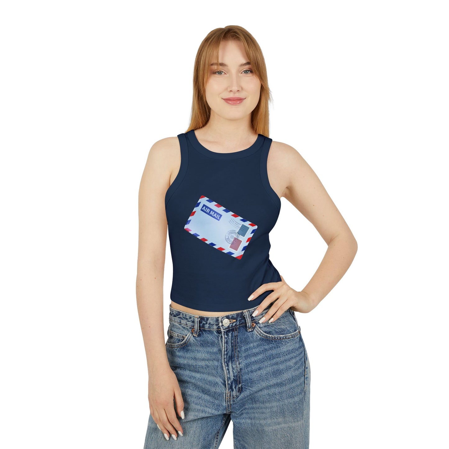 Women's Micro Rib Racer Tank Top - Vintage British Air Mail - Classic Postal Design