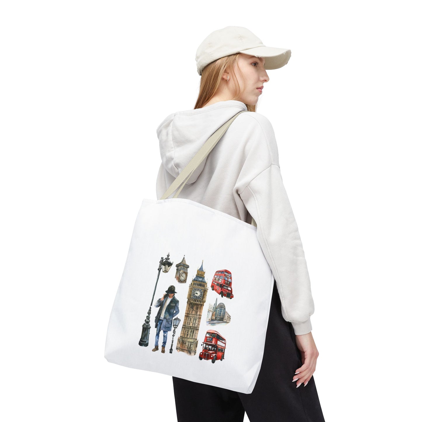 London-Themed Tote Bag, Travel Accessory, Gift for Travelers, AOP Design, Unique Shopping Bag, Stylish Carry-All