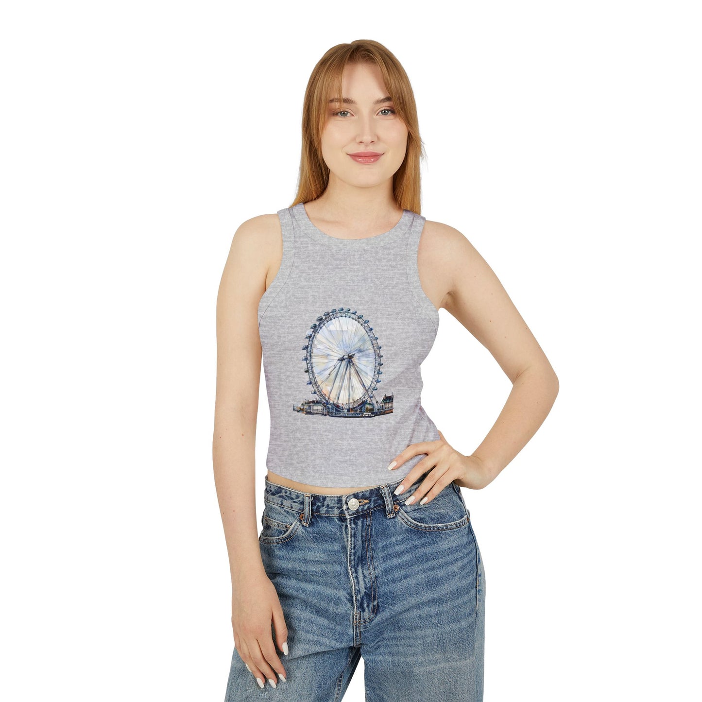 Women's Micro Rib Racer Tank Top - London Eye - Iconic Ferris Wheel