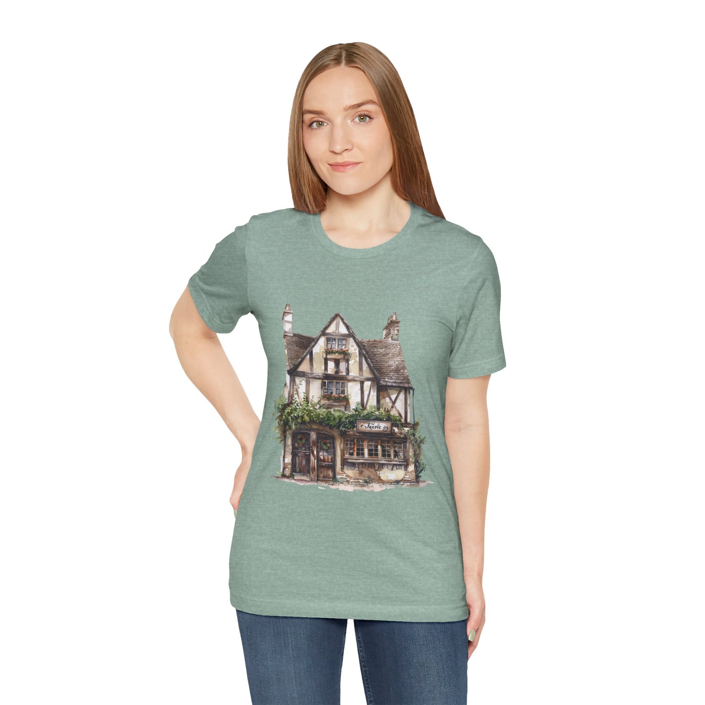 Unisex Jersey Short Sleeve Tee - Cottages & Cobblestones - A British Village Dream