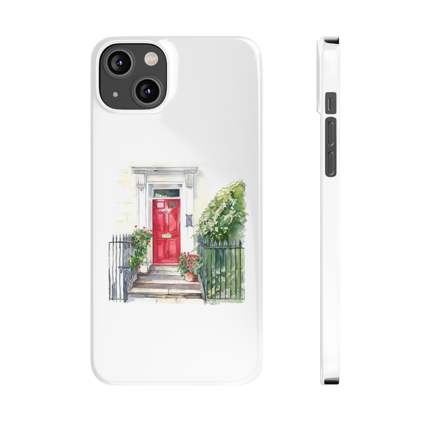 Charming Red Door Slim Phone Cases – Aesthetic Protection for Your Device, Perfect Gift for Home Lovers, Housewarming, Art Enthusiasts