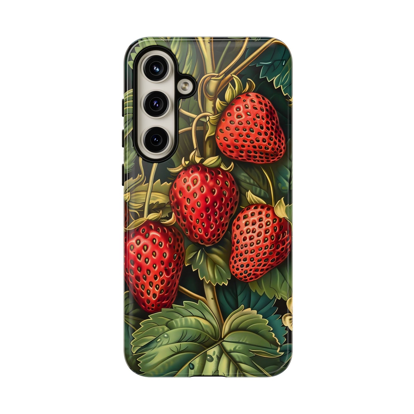Strawberry Phone Case, Tough Berry Case, Floral Phone Cover, Cute Smartphone Shell, Nature-Inspired Gift