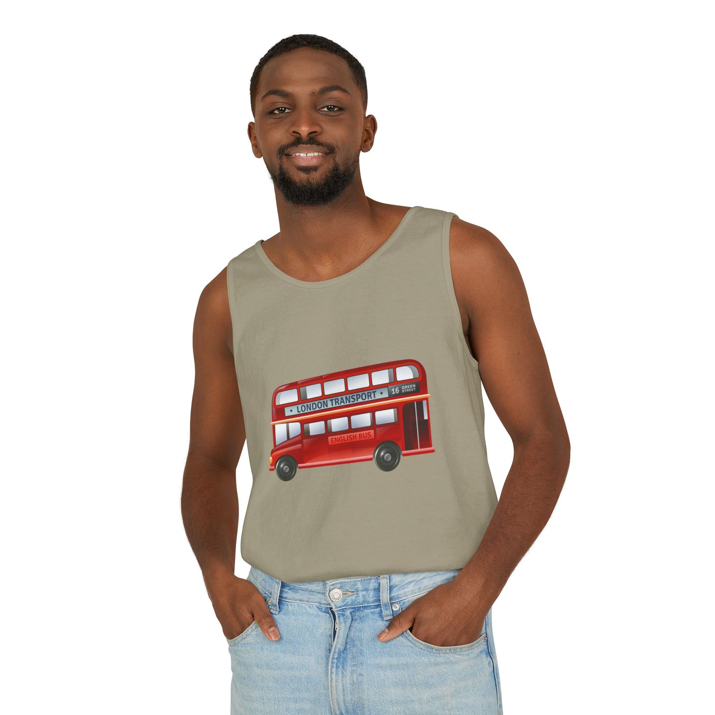 Unisex Garment-Dyed Tank Top - London Transport English Bus - Iconic Red Double-Decker