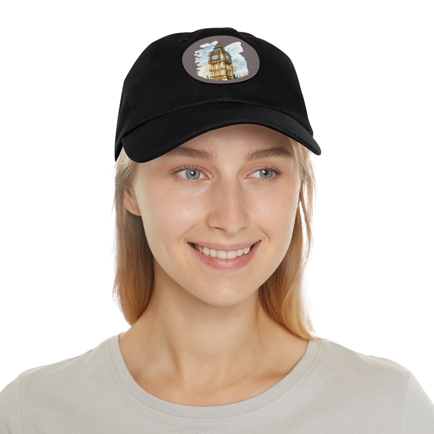 Watercolor Big Ben Dad Hat with Leather Patch, Casual Summer Hat, Gift for Dad, Travel Accessory, Birthday Gift, Outdoor Event Cap