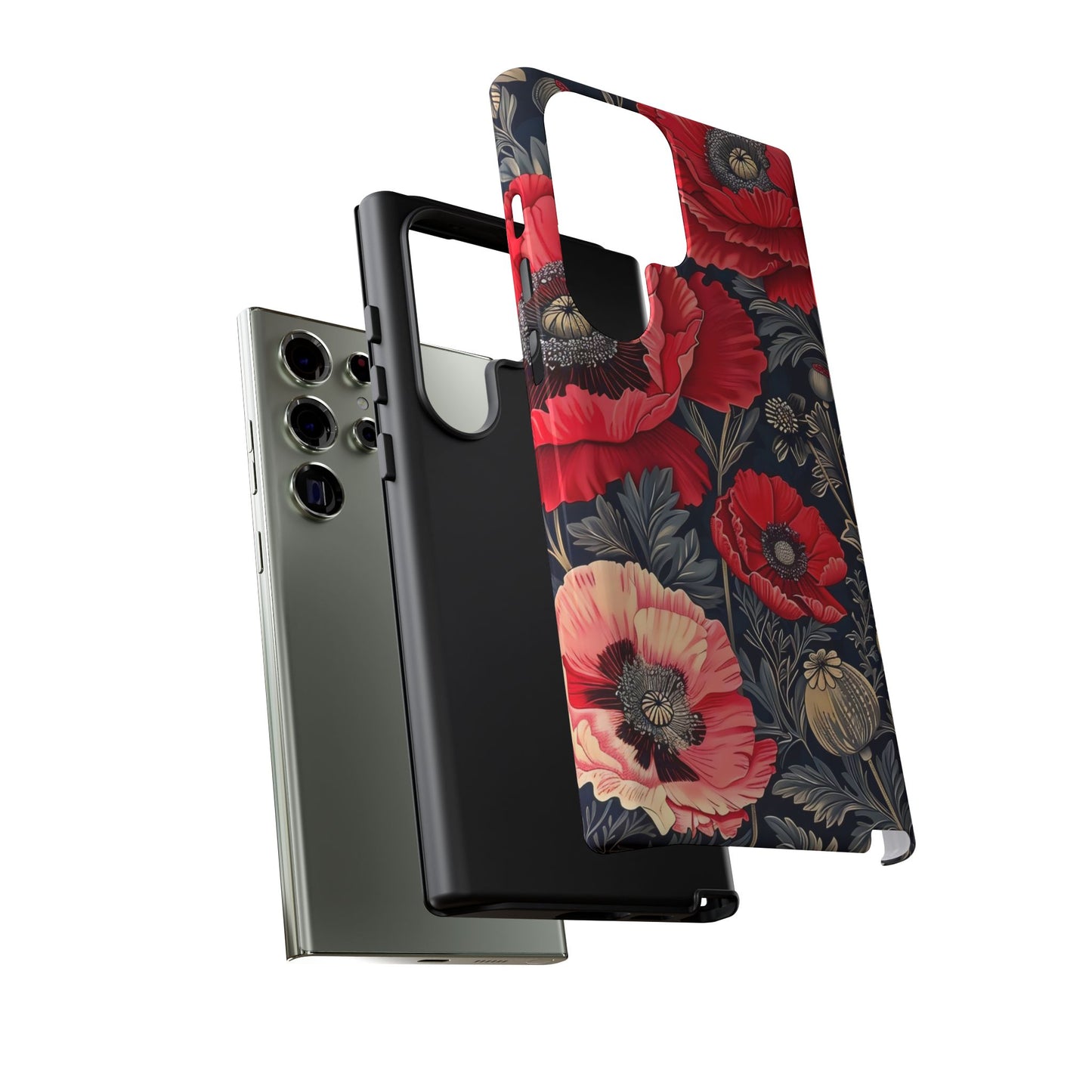 Floral Phone Case with Artistic Poppies, Tough Cases, Flower Design, Nature Lover Gift, Customizable Mobile Cover, Stylish Phone Accessories