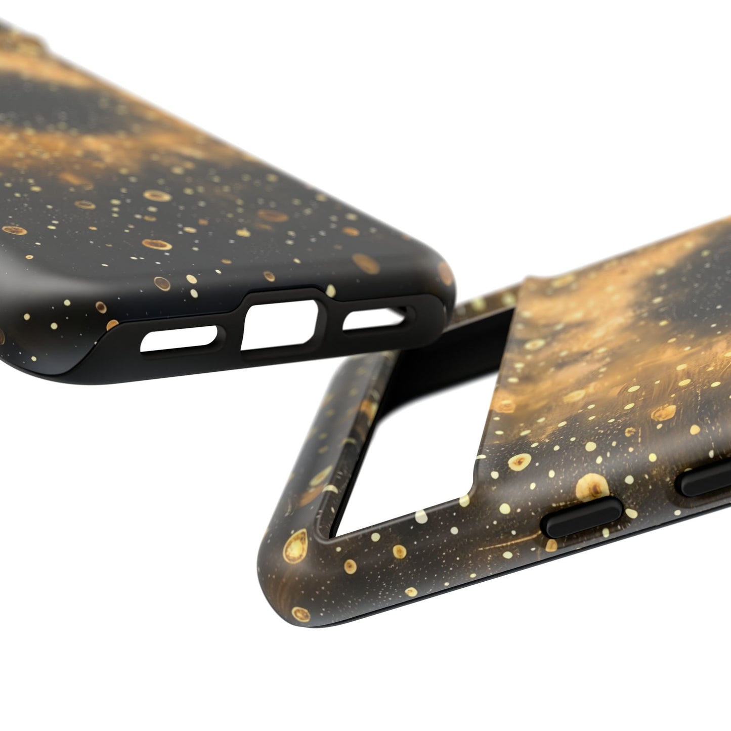 Stylish Phone Case with Golden Galaxy Design, Tough Phone Cover, Trendy Mobile Accessory, Gift for Space Lovers, Protective Phone Shell
