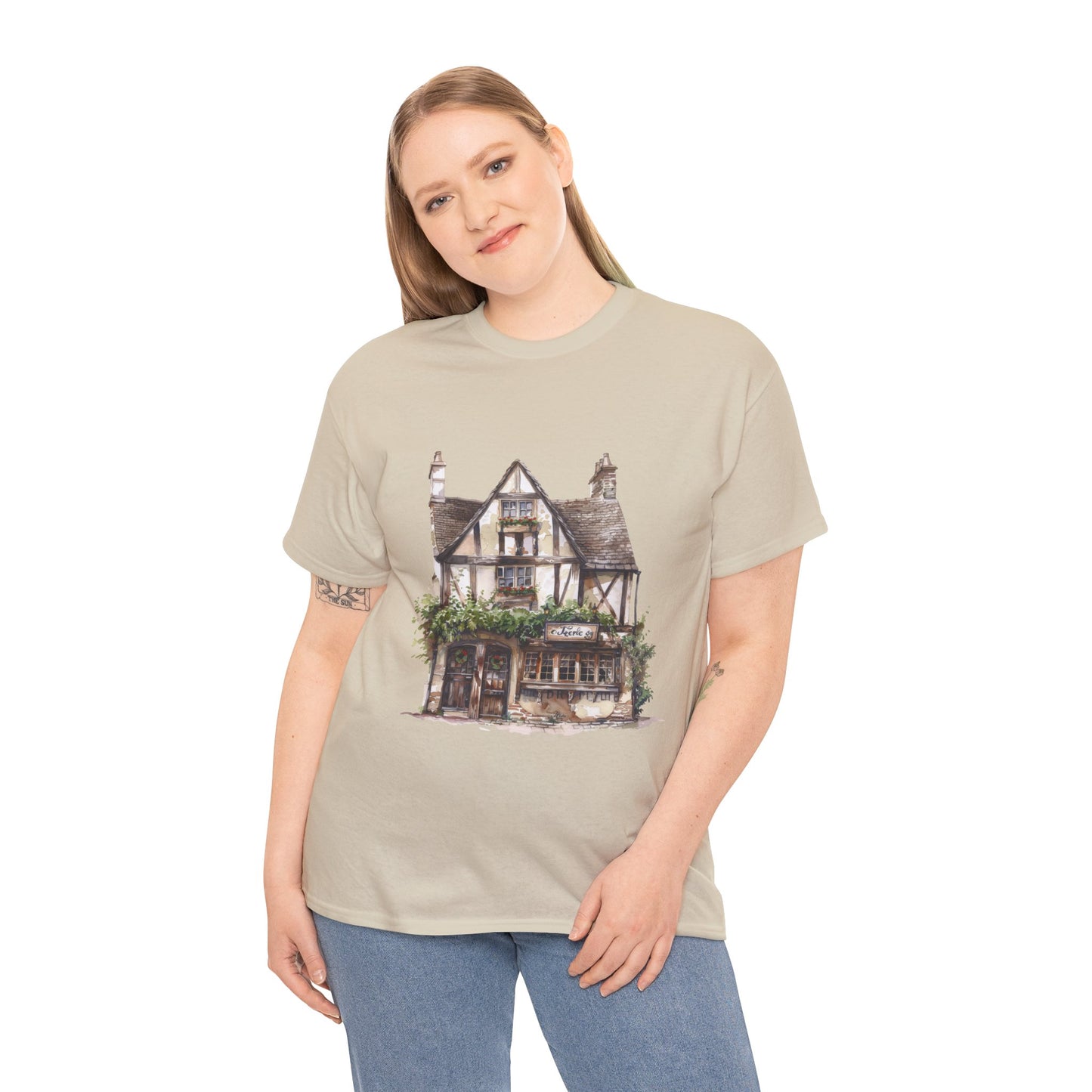 Unisex Heavy Cotton Tee - Cottages & Cobblestones - A British Village Dream