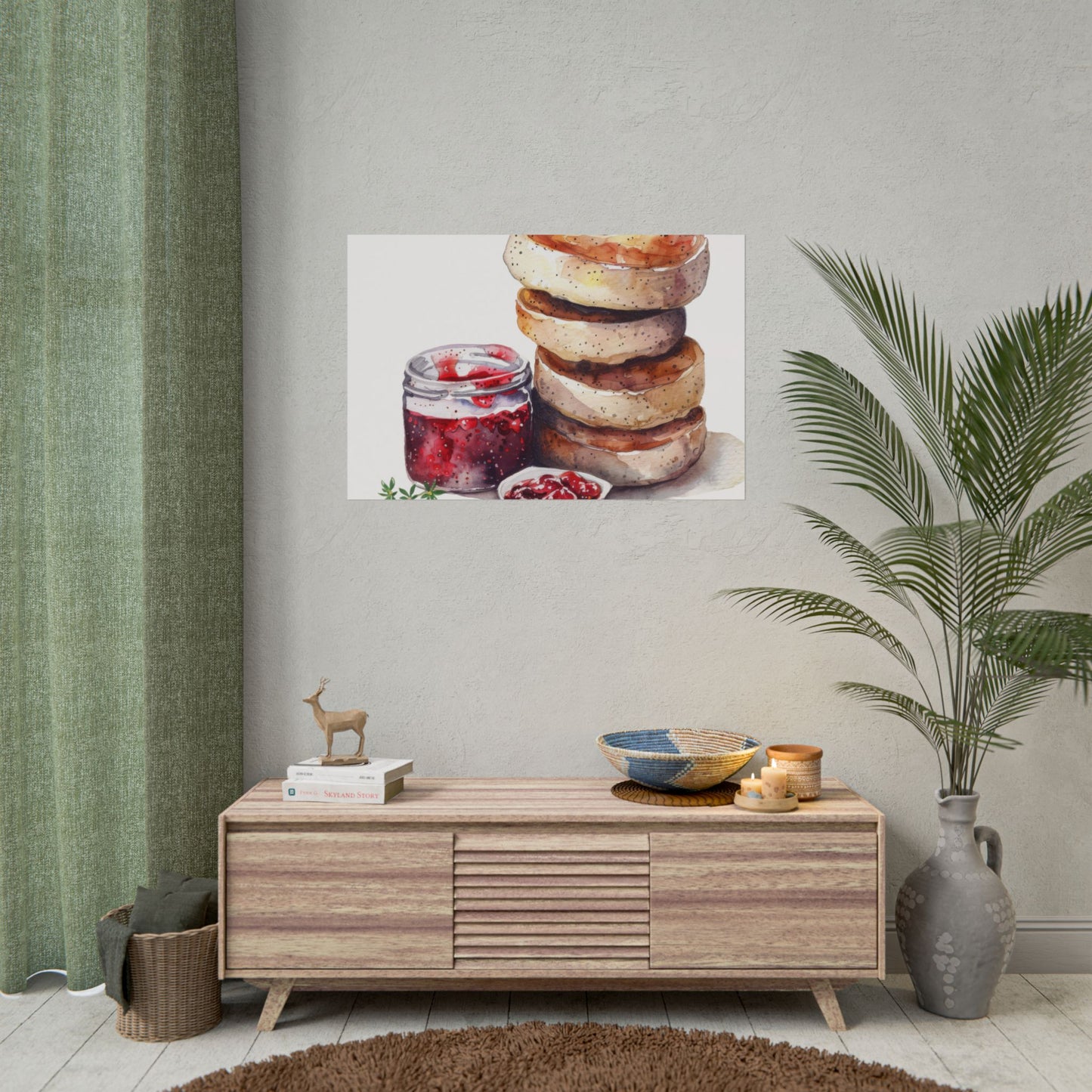 Breakfast Bagel Art Print, Foodie Decor, Kitchen Wall Art, Rolled Poster, Unique Food Gift, Home Cooking Decor