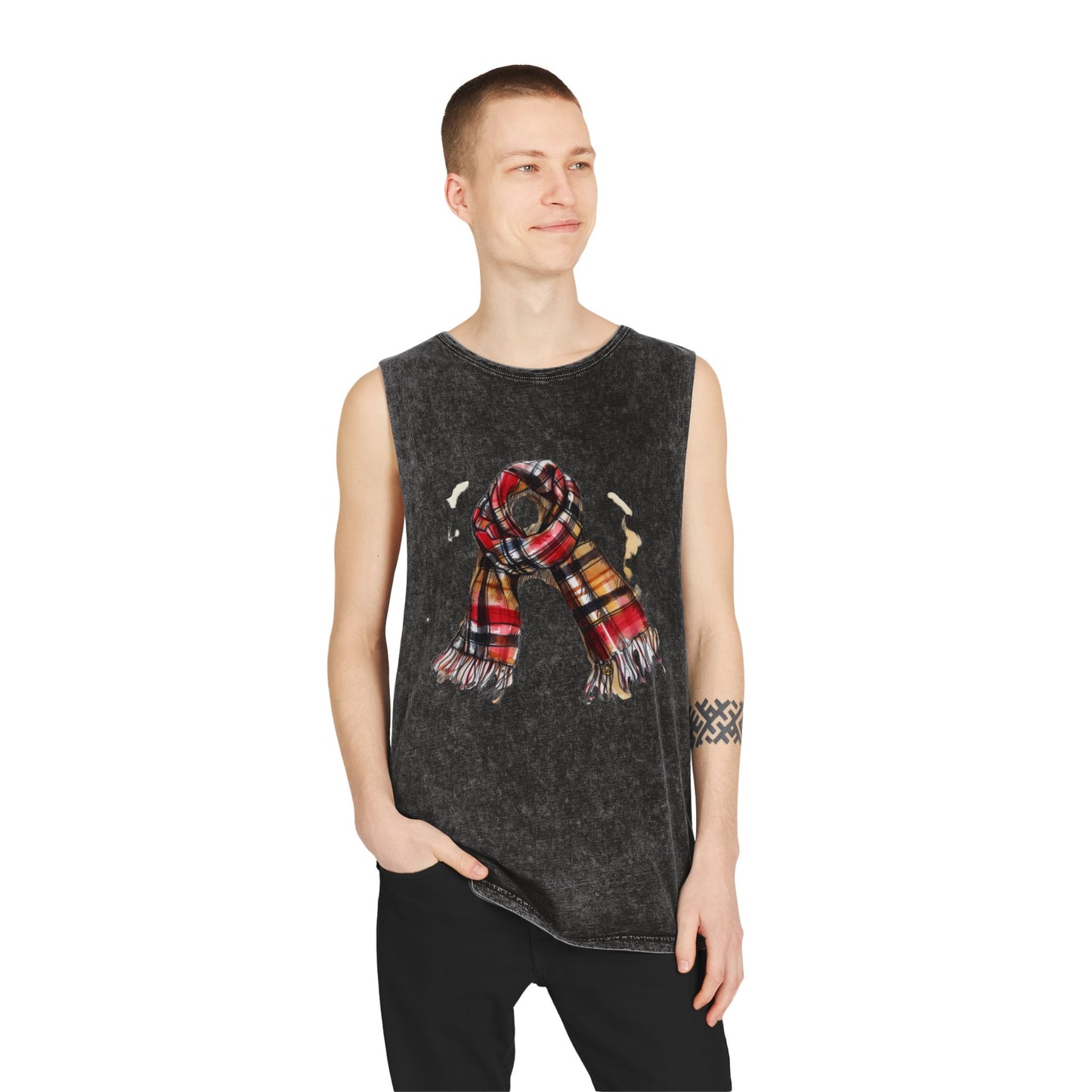 Unisex Stonewash Tank Top - Classic British Plaid Scarf