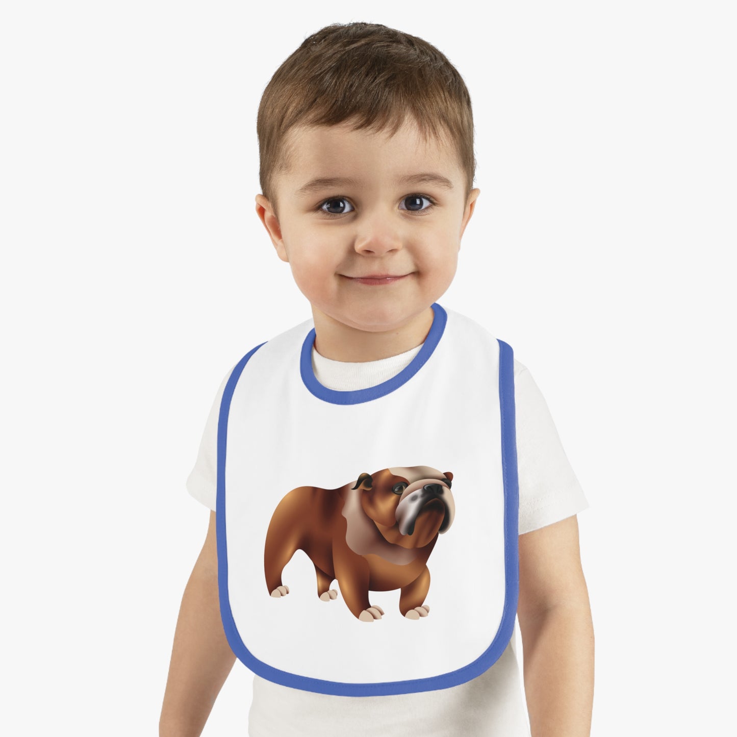 Cute Bulldog Baby Bib, Nursery Feeding Bib, Dog Lover Gift, Baby Shower Essential, Toddlers Bib with Contrast Trim