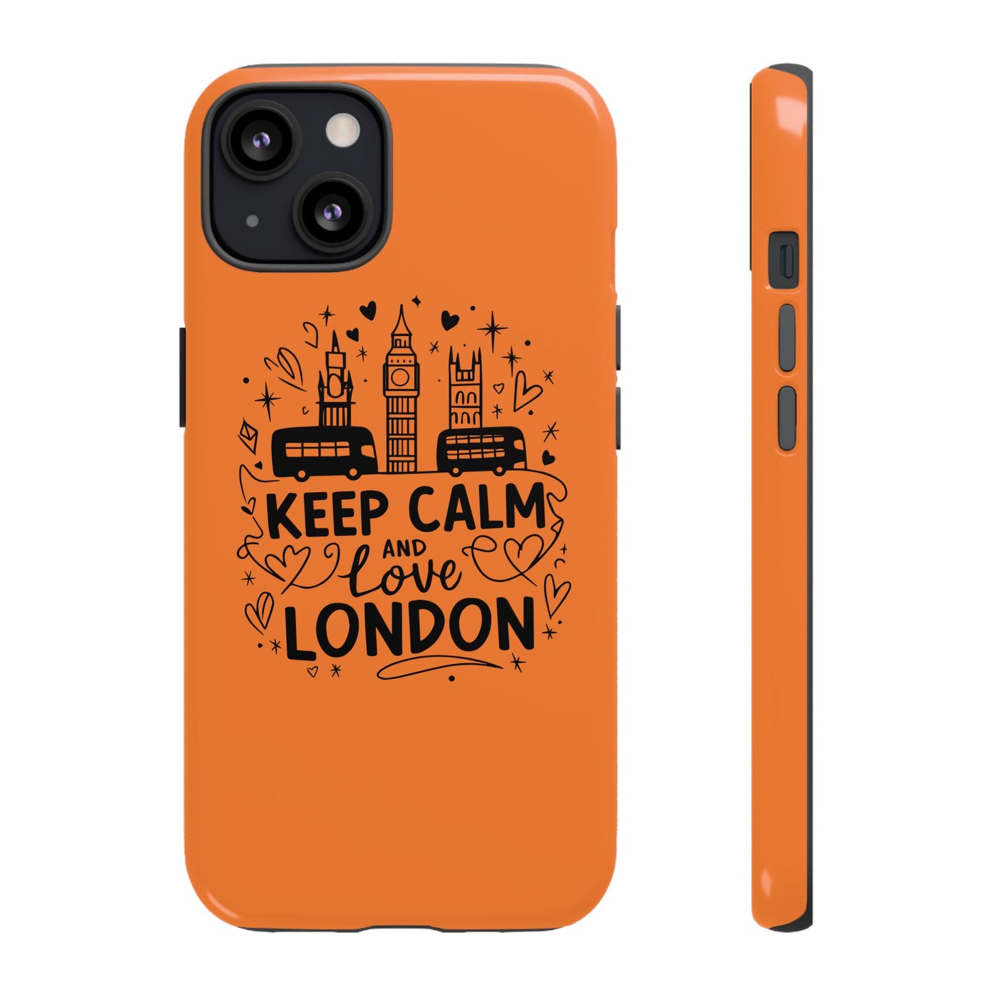 London-Themed Phone Case: Keep Calm and Love London, UK Souvenir, Travel Gift, City Lover, Smartphone Accessories, Orange Design