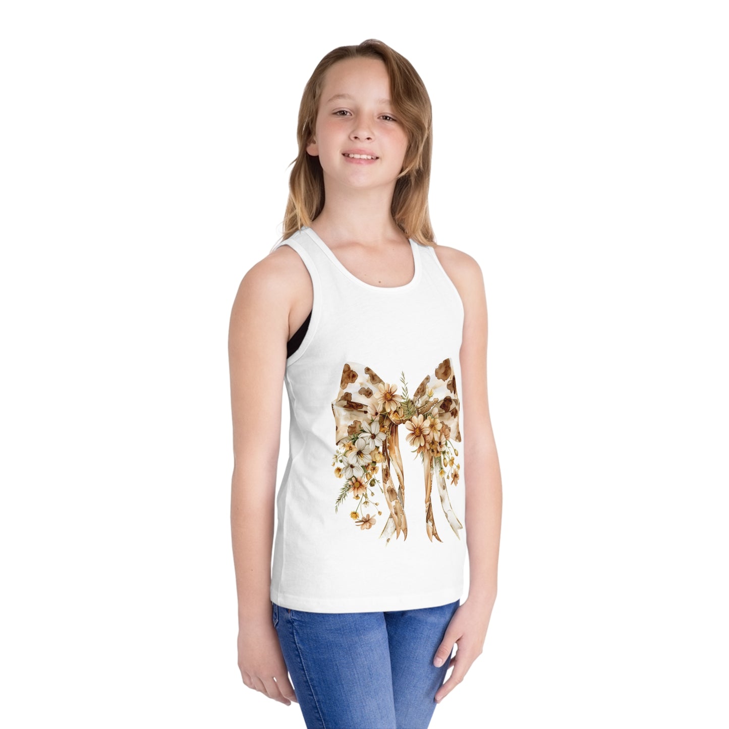 Floral Bow Kid's Jersey Tank Top - Perfect for Summer & Special Occasions