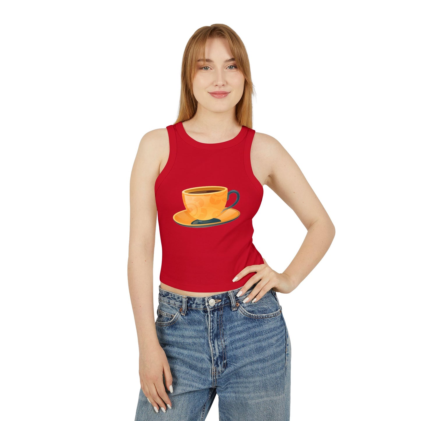 Women's Micro Rib Racer Tank Top - Elegant British Tea Cup - Classic Tea Time Style