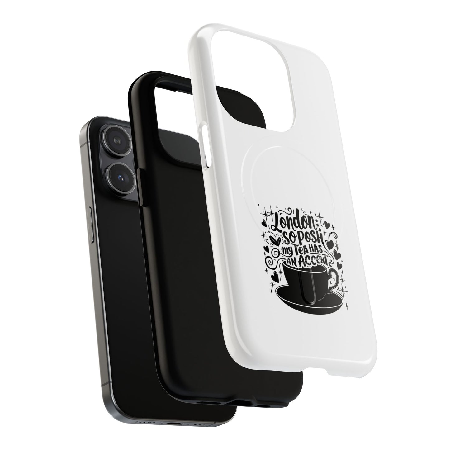 Chic Phone Case with London Tea Design, Tough Magnetic Case for iPhone, Gift for Tea Lovers, Stylish Mobile Accessory, Unique Phone Cover
