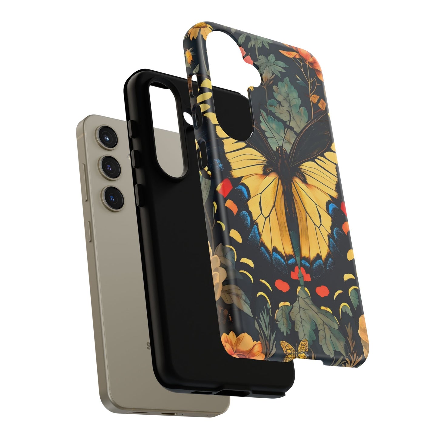 Butterfly Floral Phone Case, Art-inspire Tough Case, Gift for Nature Lovers, Butterfly Pattern Cover, Eco-Friendly Mobile Accessory