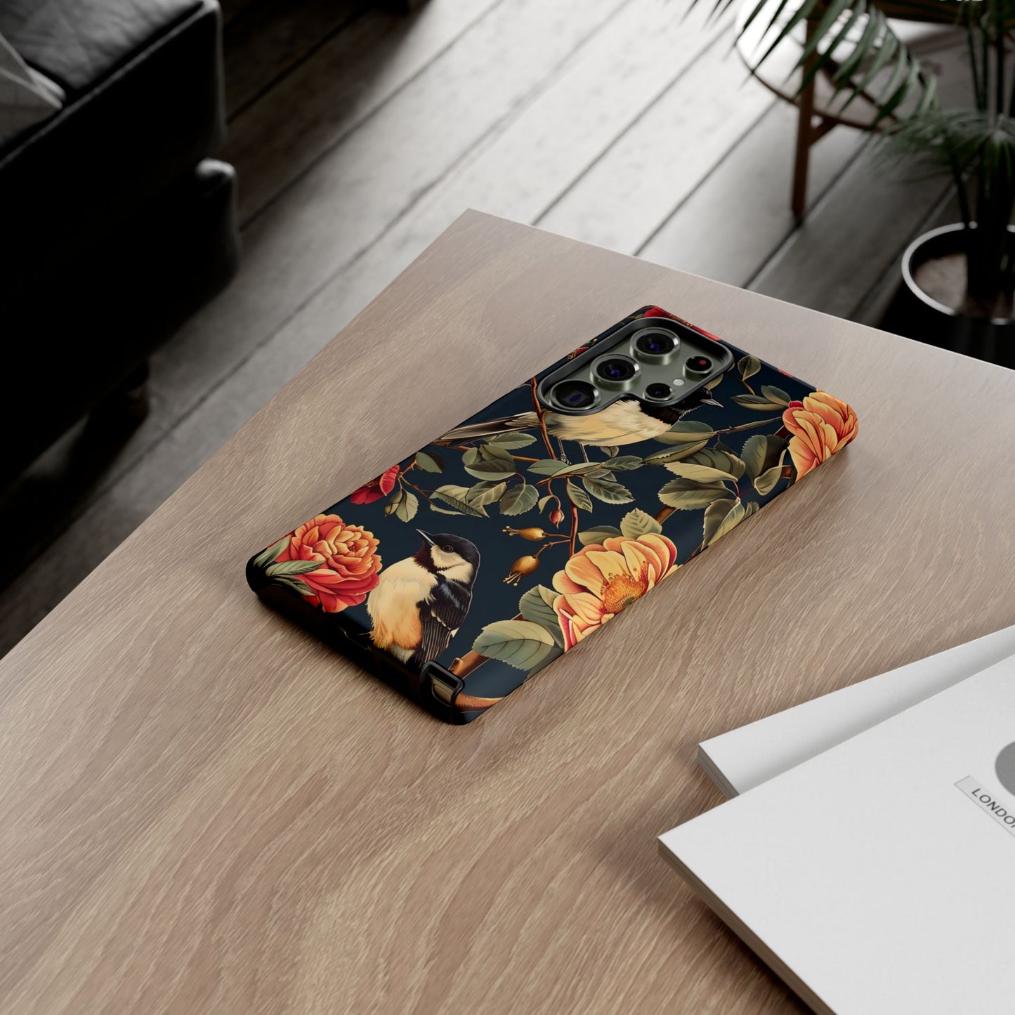 Floral Phone Case with Birds, Botanical iPhone Cover, Bird Lover Gift, Nature-Inspired Accessories, Eco-Friendly Mobile Case