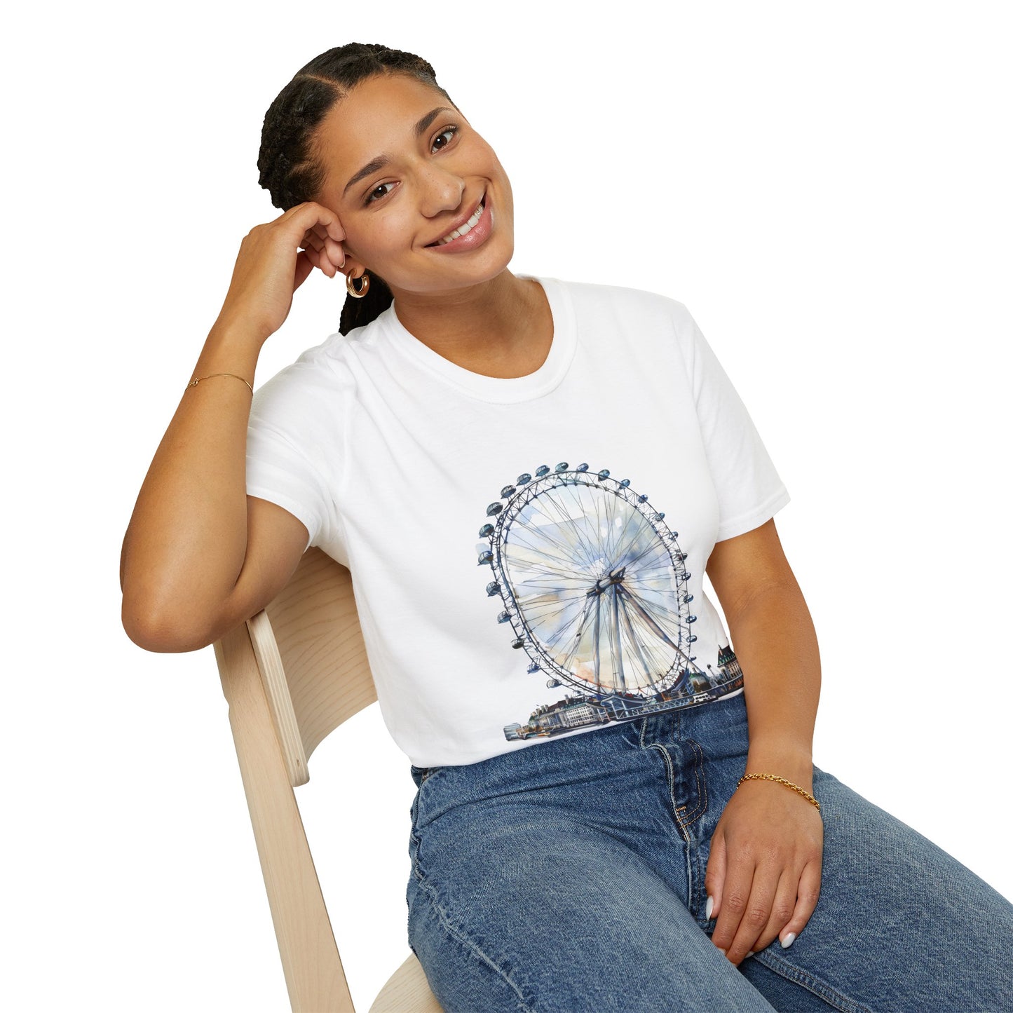 Unisex Softstyle T-Shirt - London Eye - Iconic Ferris Wheel and Cityscape View