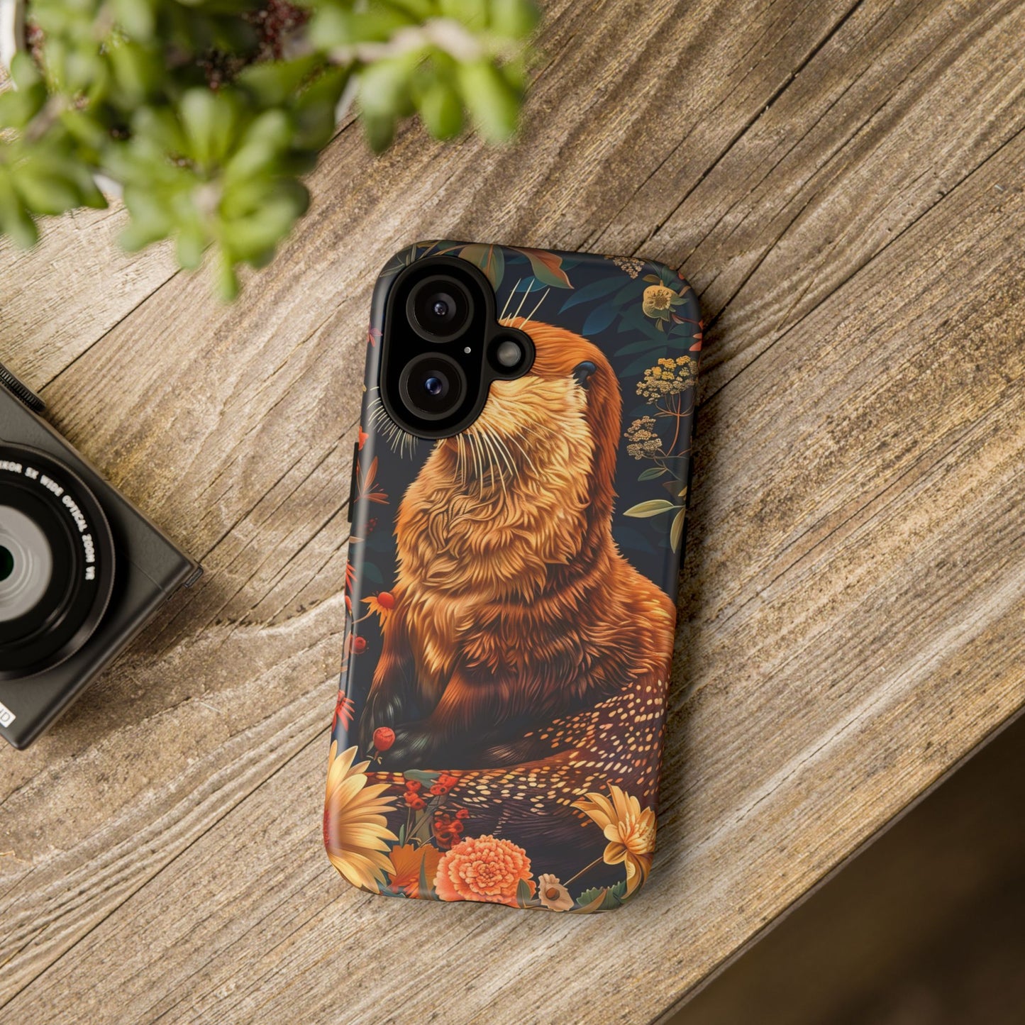 Otter Phone Case, Floral Otter Design, Tough Phone Cover, Nature Lover Gift, Cute Animal Accessories