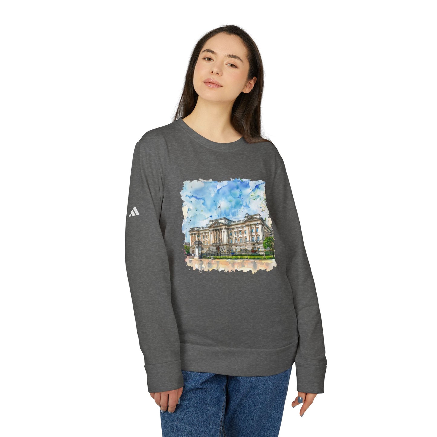 Adidas Unisex Fleece Crewneck Sweatshirt - Watercolor Buckingham Palace Design