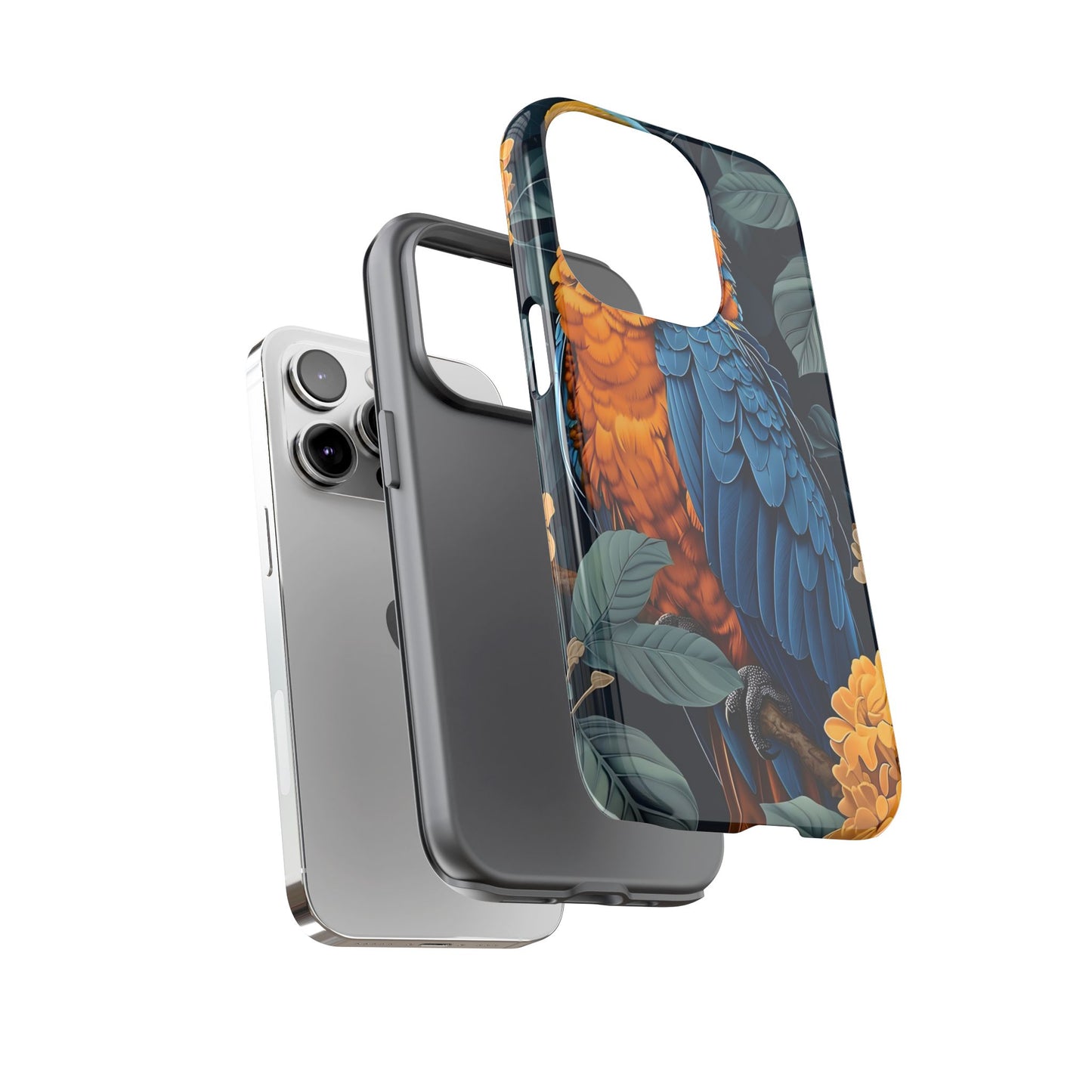 Tropical Parrot Phone Case - Tough Cases, Colorful Phone Cover, Nature Lover Gift, Floral Design, Bird Lover Accessory