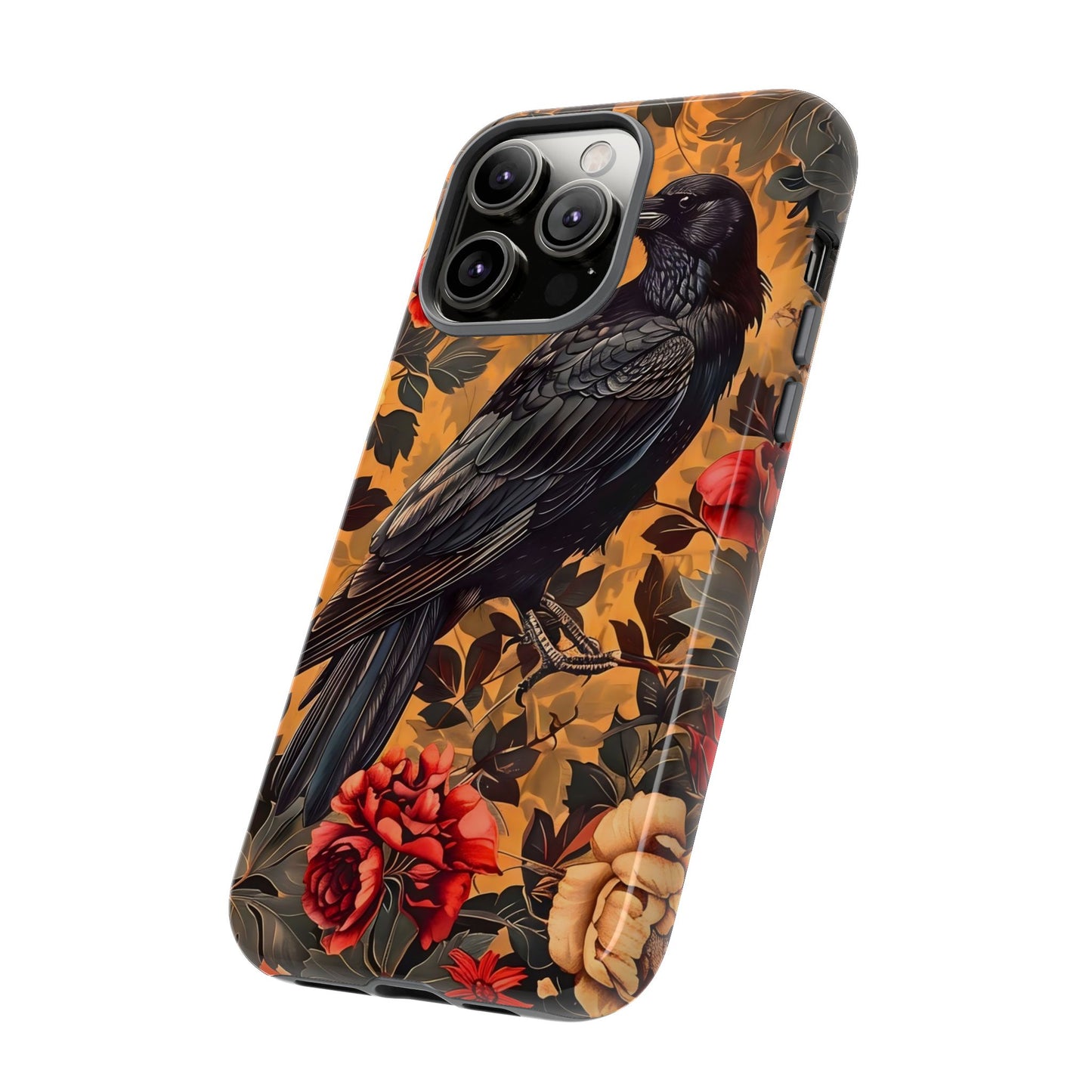 Raven Floral Phone Case - Tough Cases, Blackbird Decor, Gift for Nature Lovers, Bird Themed Accessories, Unique Phone Cover