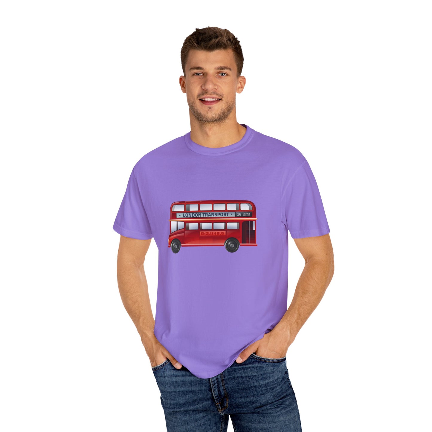 London Transport - Iconic Red Double-Decker Trendy Unisex Garment-Dyed T-shirt