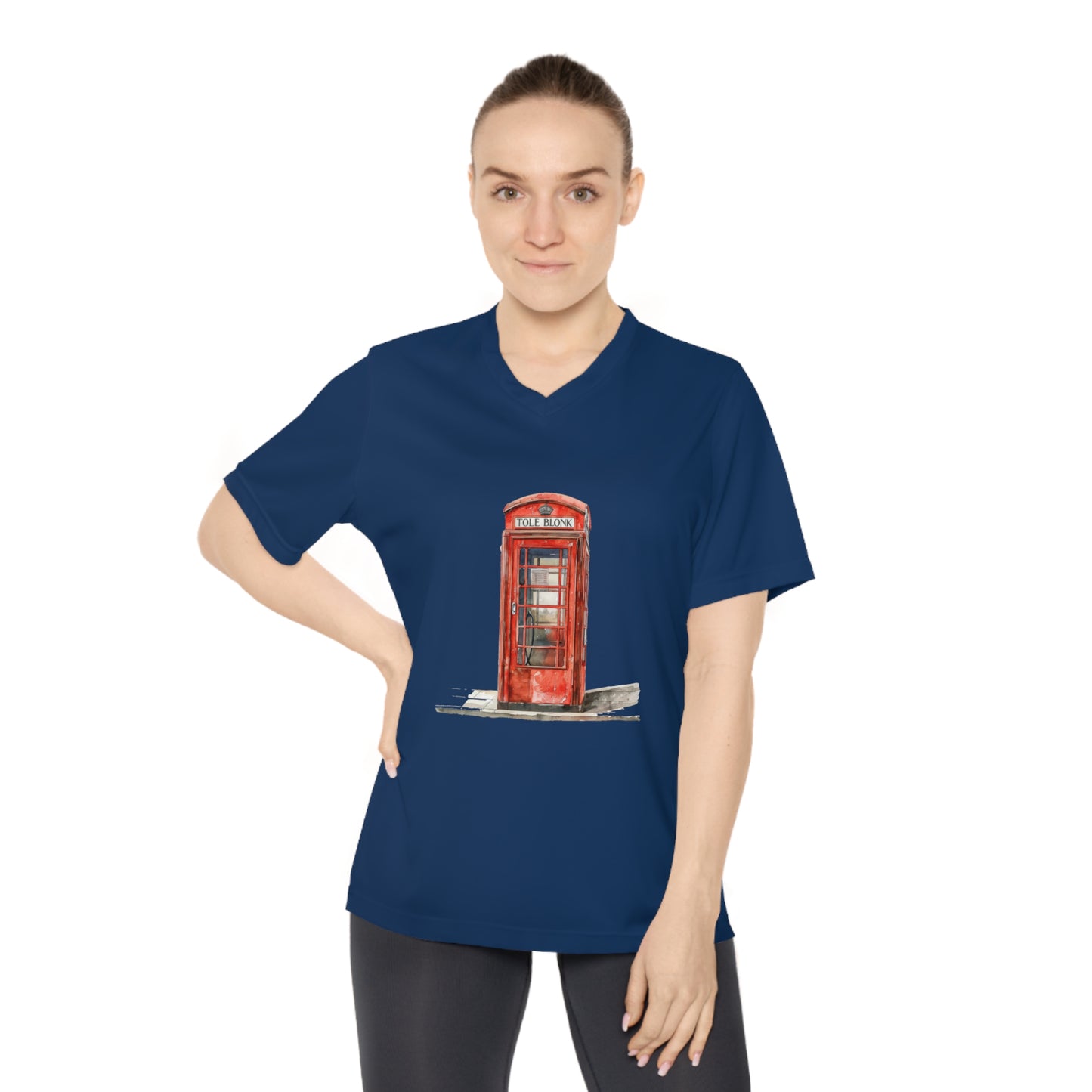 Women's Performance V-Neck T-Shirt - Iconic British Public Telephone - Classic Red Phone Box Design - London Red Phone Booth