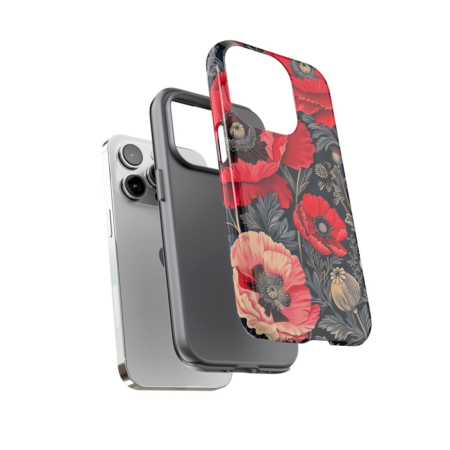 Floral Phone Case with Artistic Poppies, Tough Cases, Flower Design, Nature Lover Gift, Customizable Mobile Cover, Stylish Phone Accessories