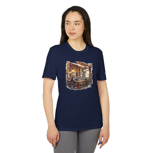 Unisex T-Shirt - Vintage Watercolor Pub Scene Art Print - Sports and Leisurewear
