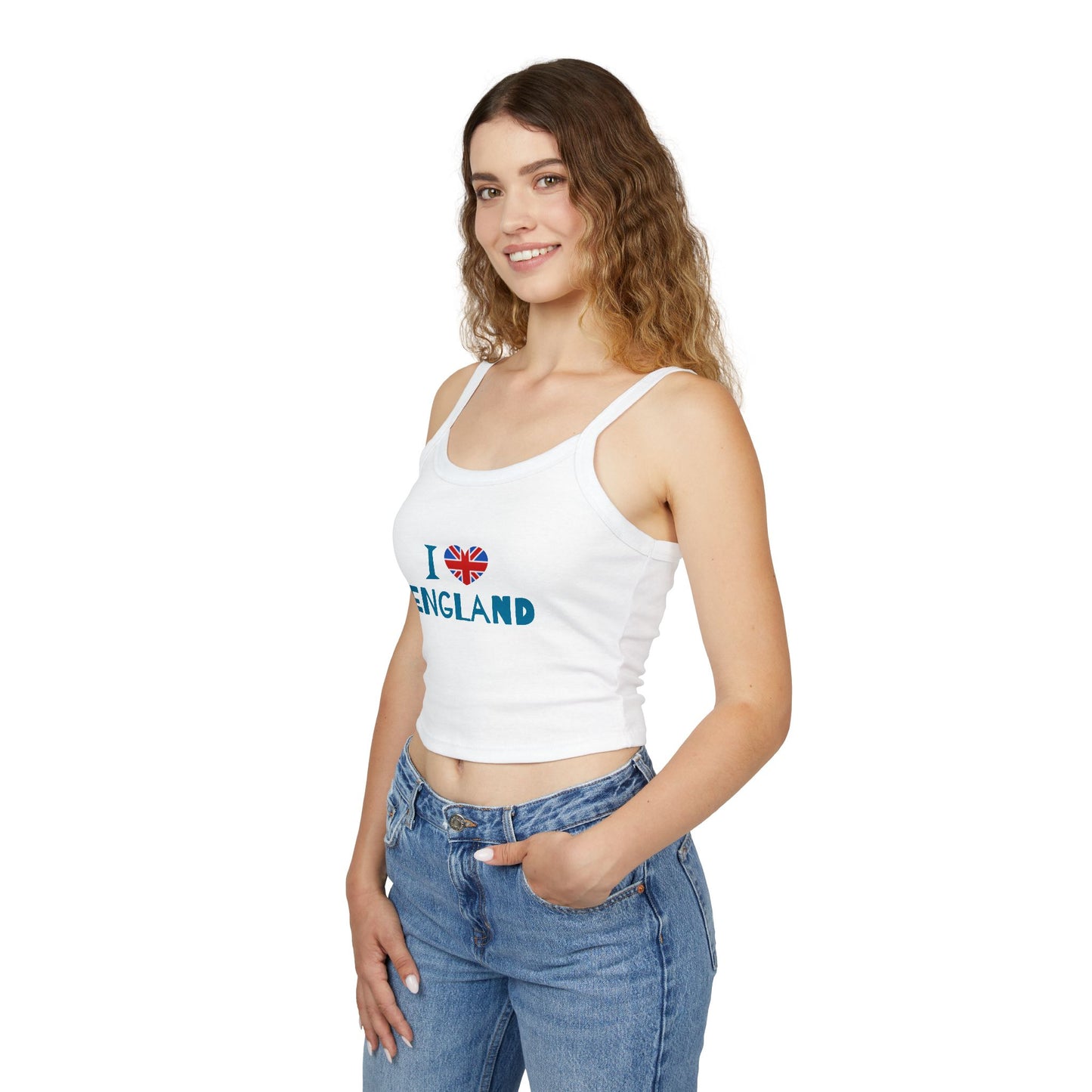 Women's Spaghetti Strap Tank Top - I Love England - Union Jack Heart Design
