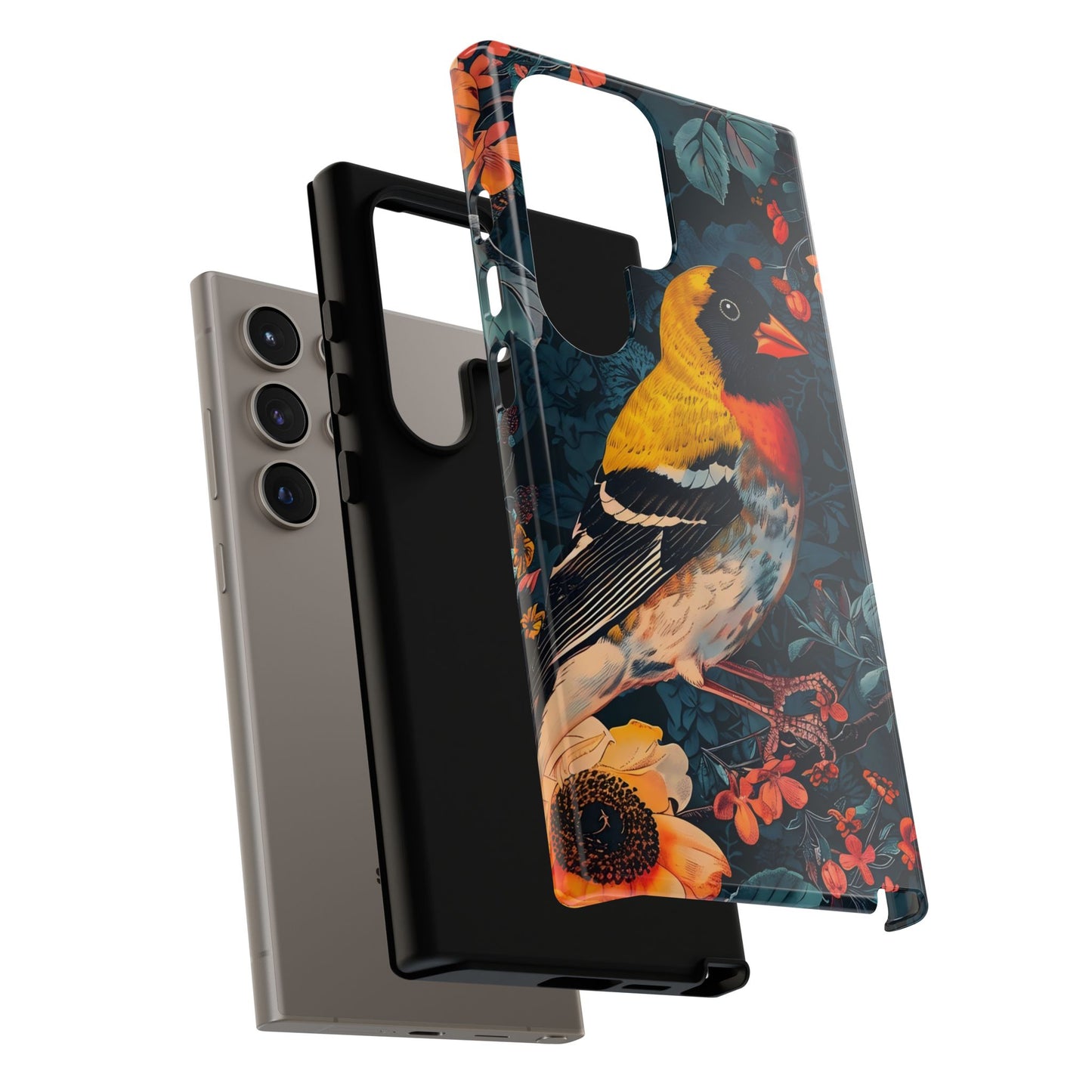 Colorful Bird Phone Case, Floral Phone Cover, Tough Phone Protector, Nature Lover Gift, Botanical Case, Unique Mobile Accessory