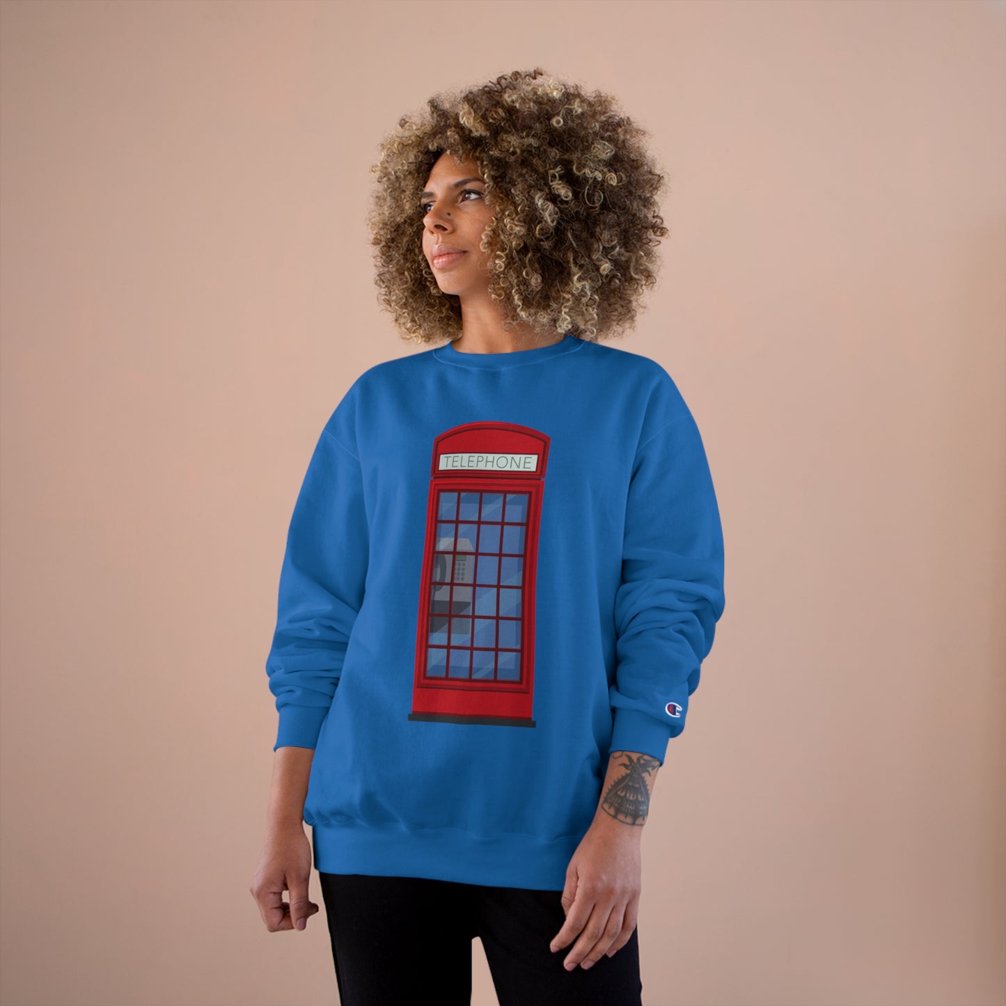 Champion Sweatshirt - Iconic British Public Telephone - Classic Red Phone Box Design