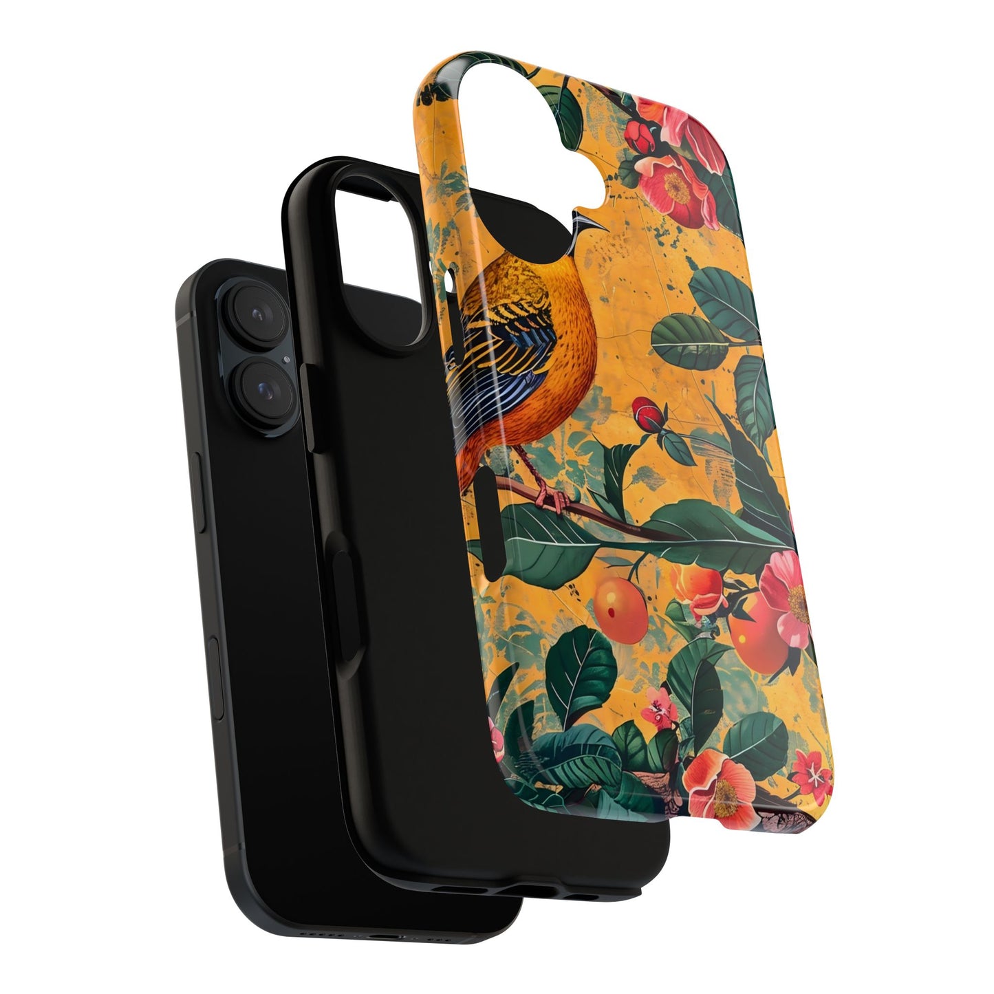 Colorful Floral Phone Case, Tough Cases, Nature-Inspired, Bird Design, Eco-Friendly Gift, Phone Protector for Spring