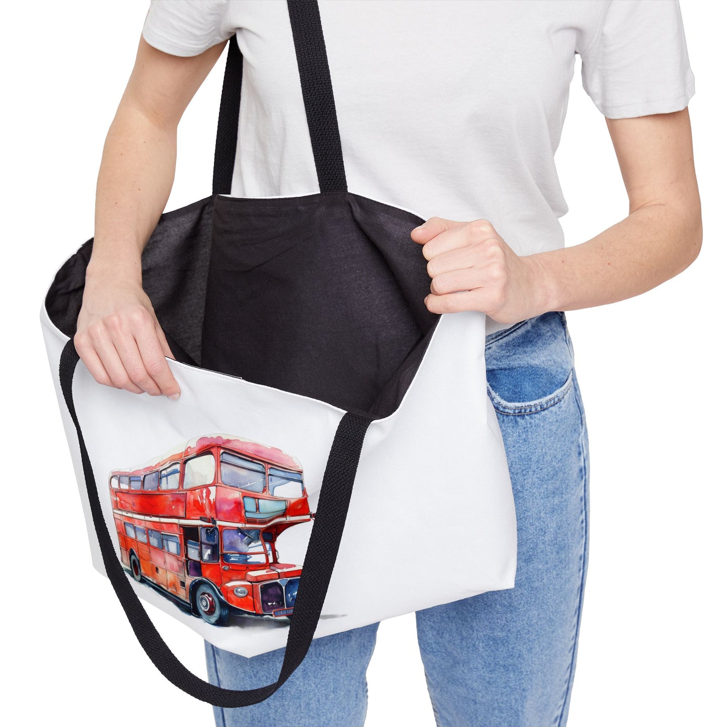 Red Double-Decker Bus Weekender Tote Bag, Travel Bag, Beach Bag, Gift for Travelers, Urban Chic Style, Adventure Companion